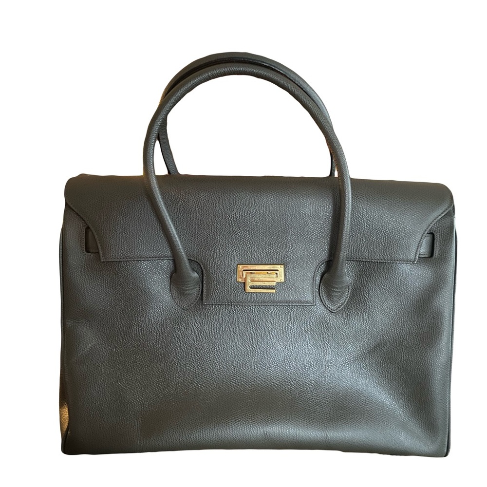 Etro Dark Green Leather Laptop Bag